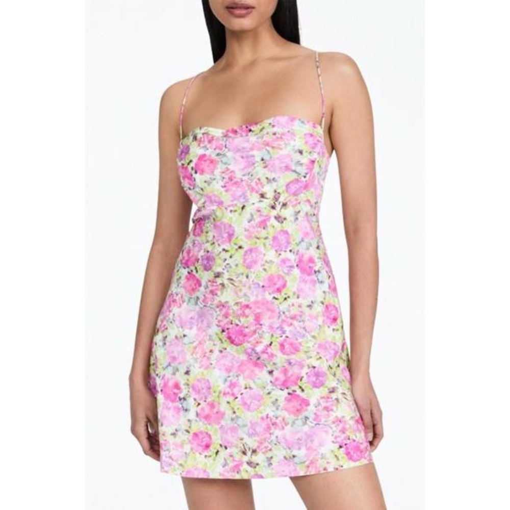 FOR LOVE & LEMONS  NWT paulina floral-print open-back mini dress in pink.Size -M